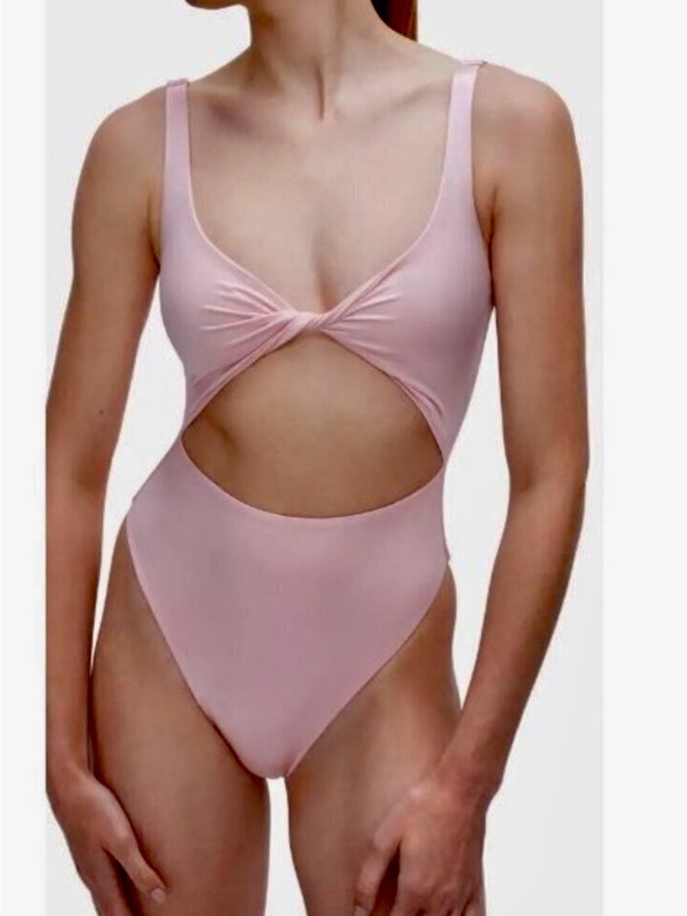 Good American Bubble Pink Front Twist Cutout One Piece Swimsuit - Picture 3 of 12